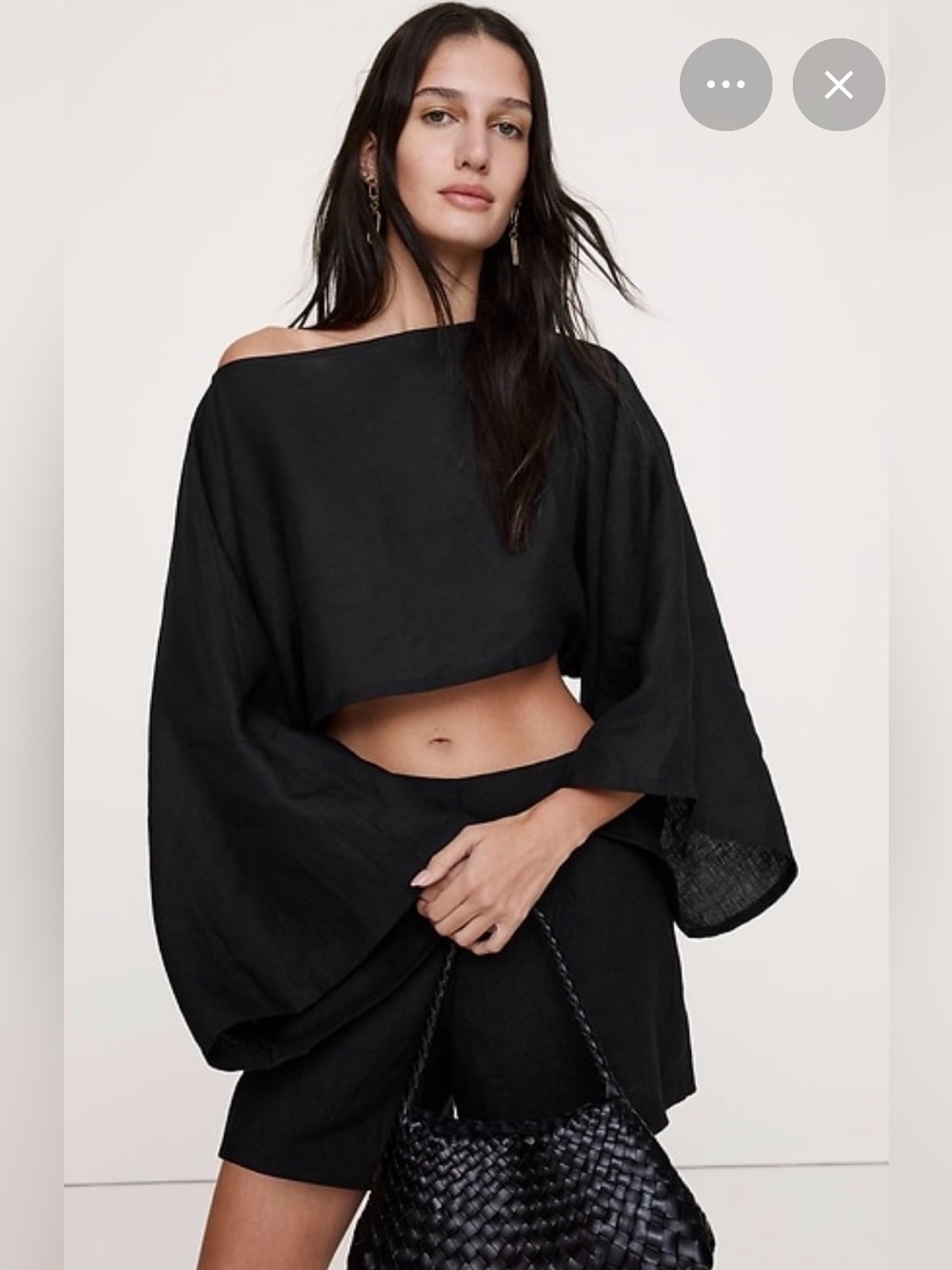 NWT Banana Republic Linen Cropped Boatneck Black Top Sz Small (#899556)